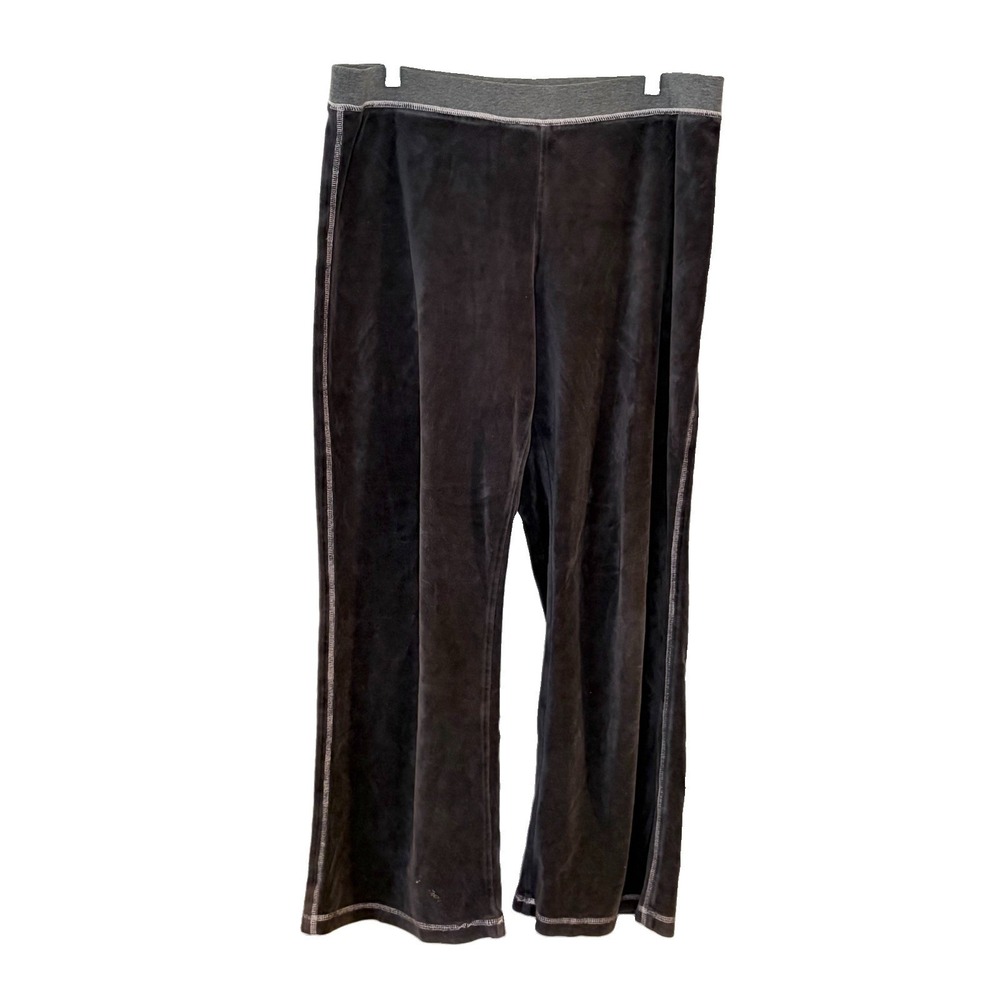 CAbi Gray Y2K Velour Pull On Lounge‎ Pants Embroidered Floral Patch Sz M